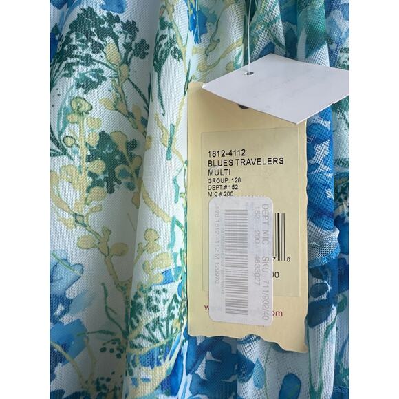 Reba Blues Travelers, Blue, Green, and Yellow, Rustic Boho Ruffle Sleeves Blouse - Picture 5 of 9